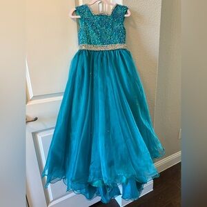Teal Blue girls pageant evening gown